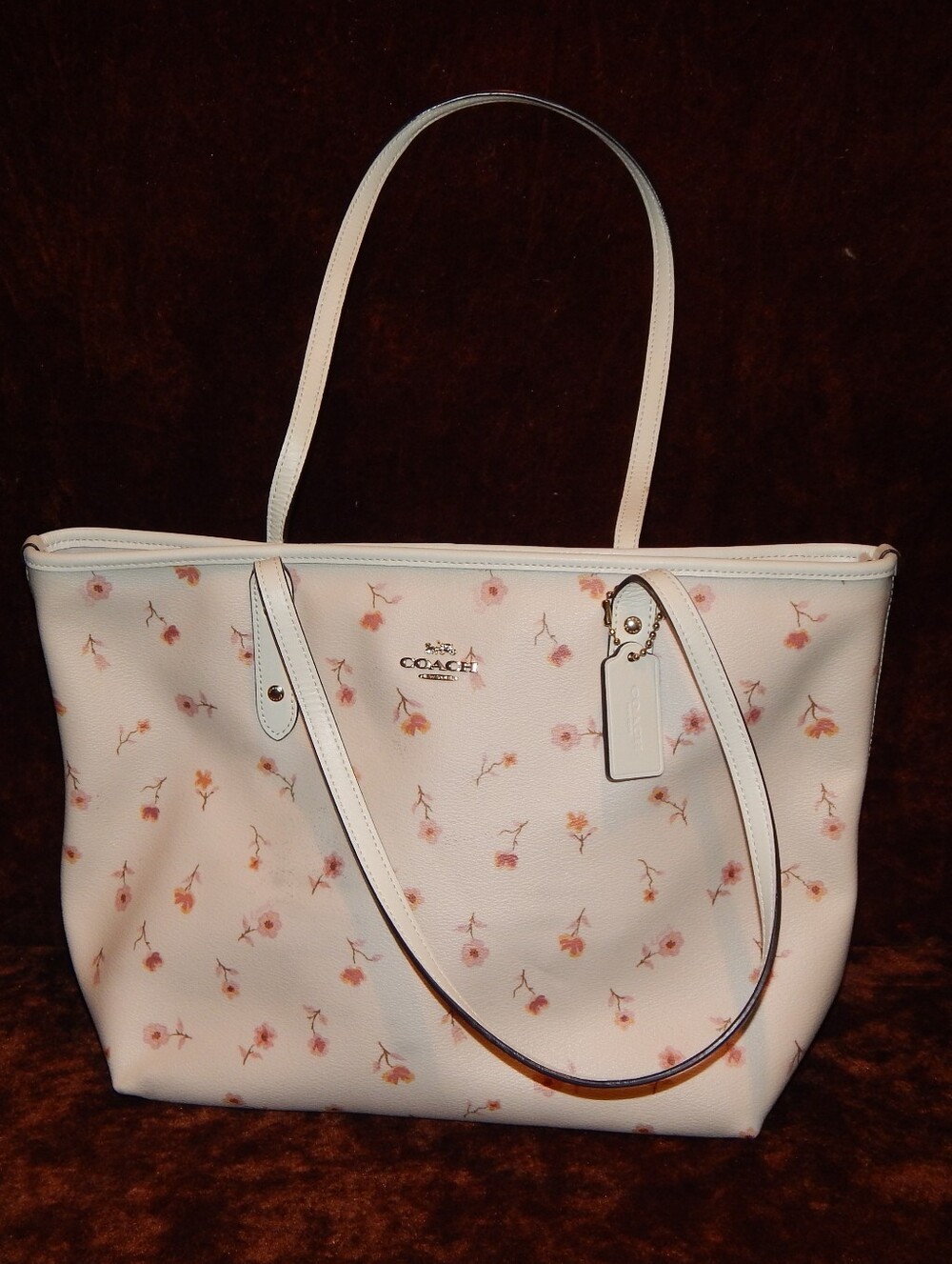Coach Cream Floral Print Tote with Pink Accents